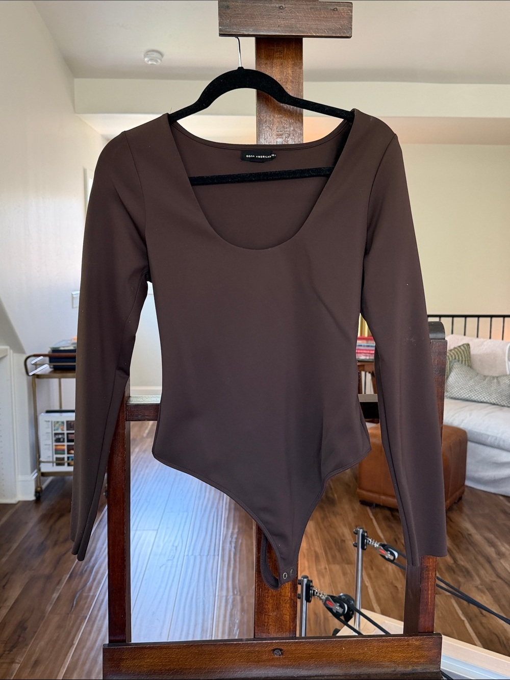 Brown Long-Sleeve Scoop Neck Bodysuit - Women